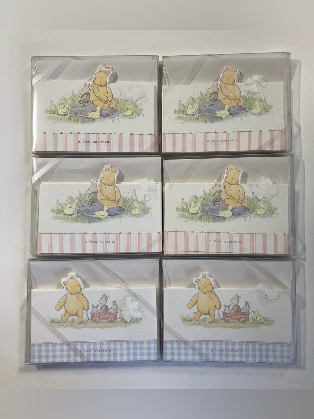 Lot - 6 pks Classic Pooh Baby Announcement 60 Cards Pink Blue Girl Boy Michel Co
